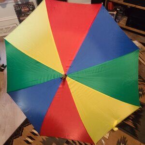 VTG Rainbow Umbrella w/ Wood Handle 38" From Tip To Handle MINT 48" Wide Open